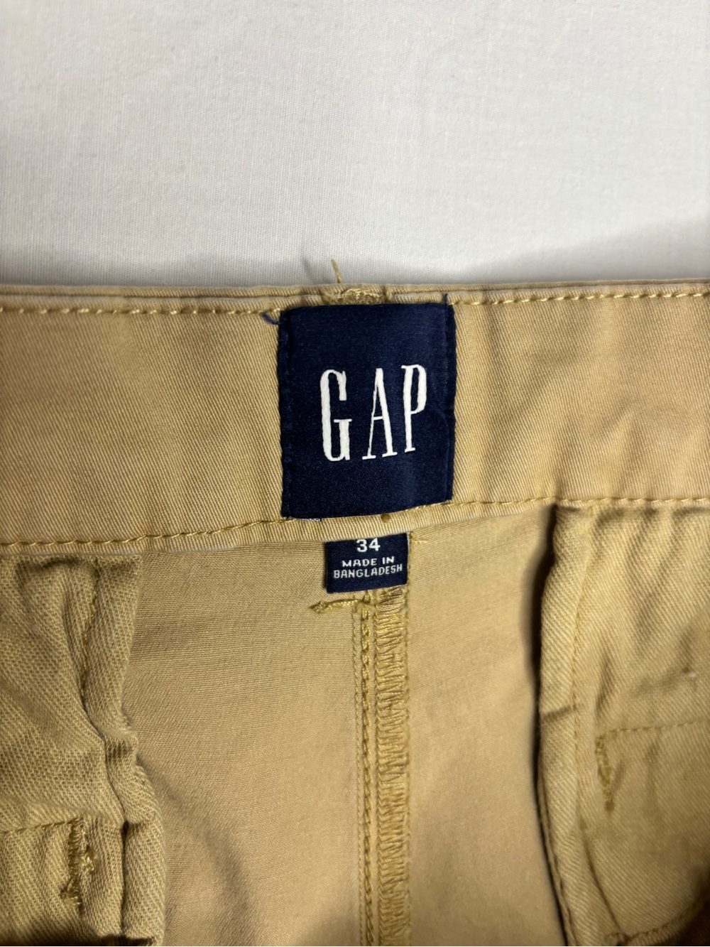 GAP Men’s Khaki Stretch Chino Shorts Size 34 Flat Front Casual Cotton Tan 7” - Picture 5 of 9